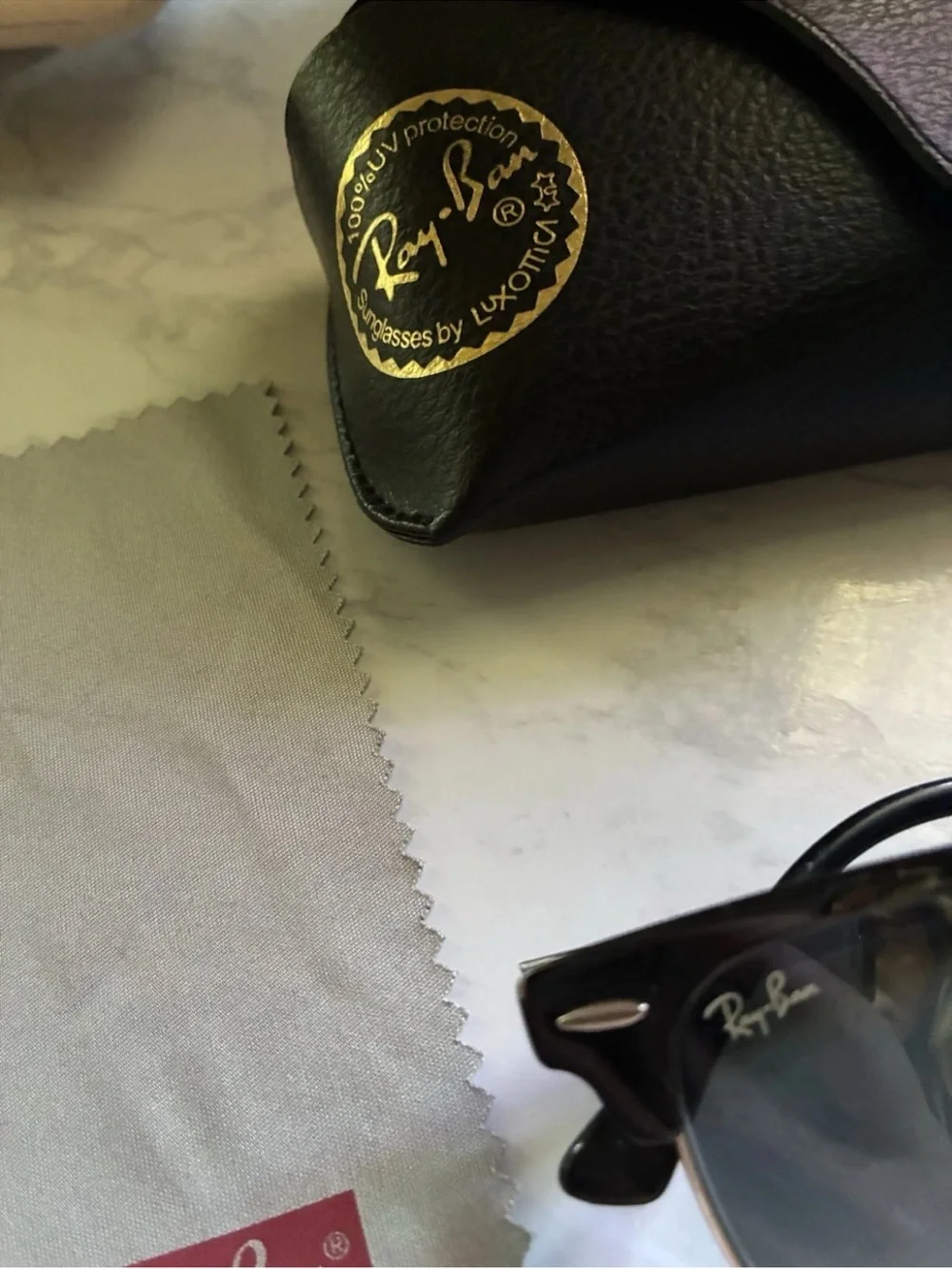 Ray-Ban Black Leather Sunglasses Case with Black Sunglasses